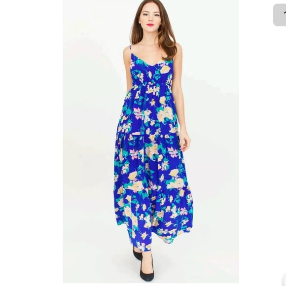 Yumi Kim Silk Blue Floral Print Tiered Maxi Dress - Picture 13 of 14